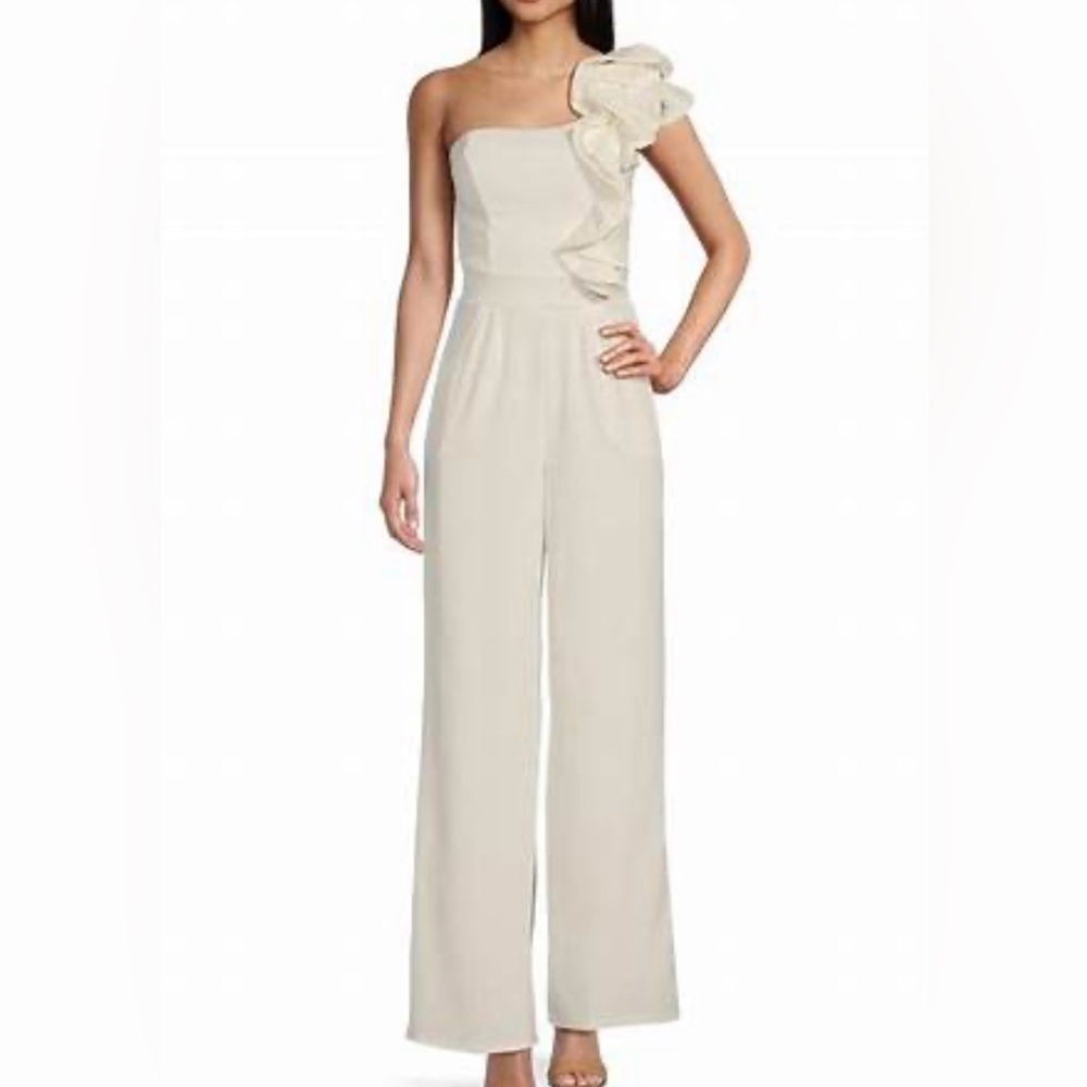 BRAND NEW Honey and Rosie - One Shoulder IVORY Ruffle Jumpsuit Size Small